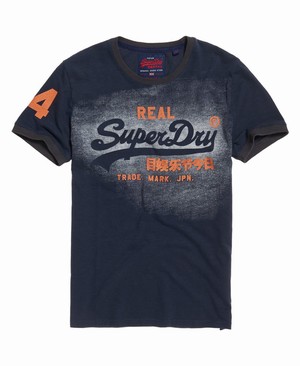 Superdry Vintage Logo Duo Ringer Férfi Pólók Sötétkék | NXBEZ9350